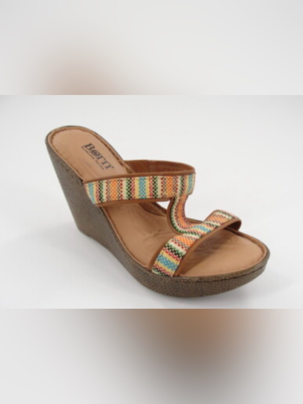 Born Multicolor Striped 4 inch Wedge Sandal with Tan Footbed